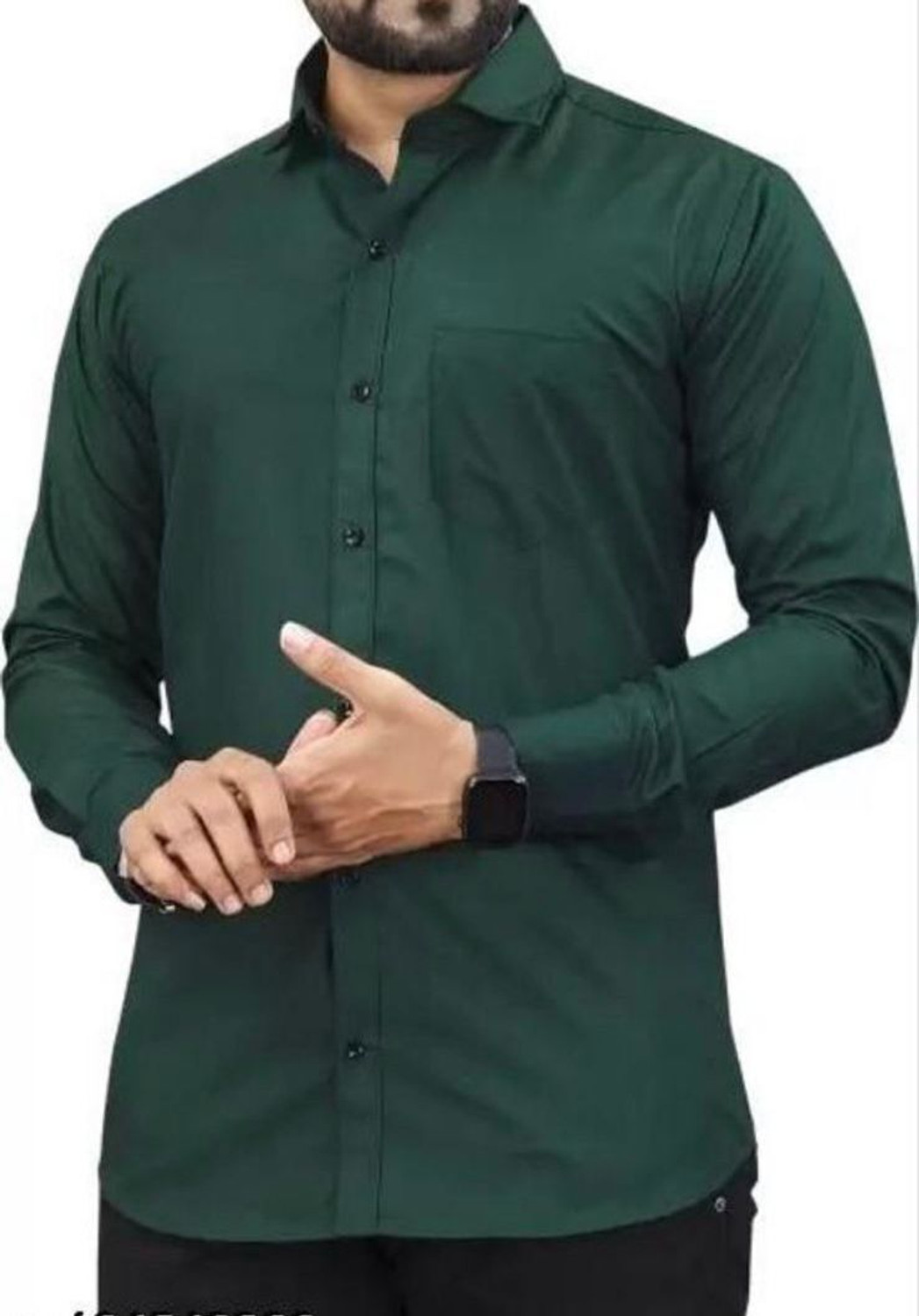 Image of Kalawatia fashion Men Solid Casual Dark Green Shirt