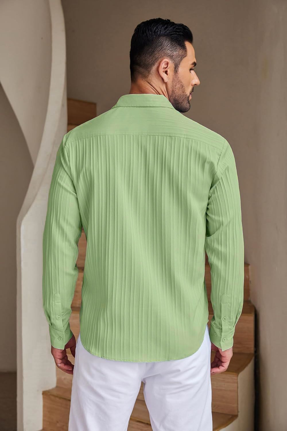 Image of DIGIMI Men Solid Casual Light Green Shirt