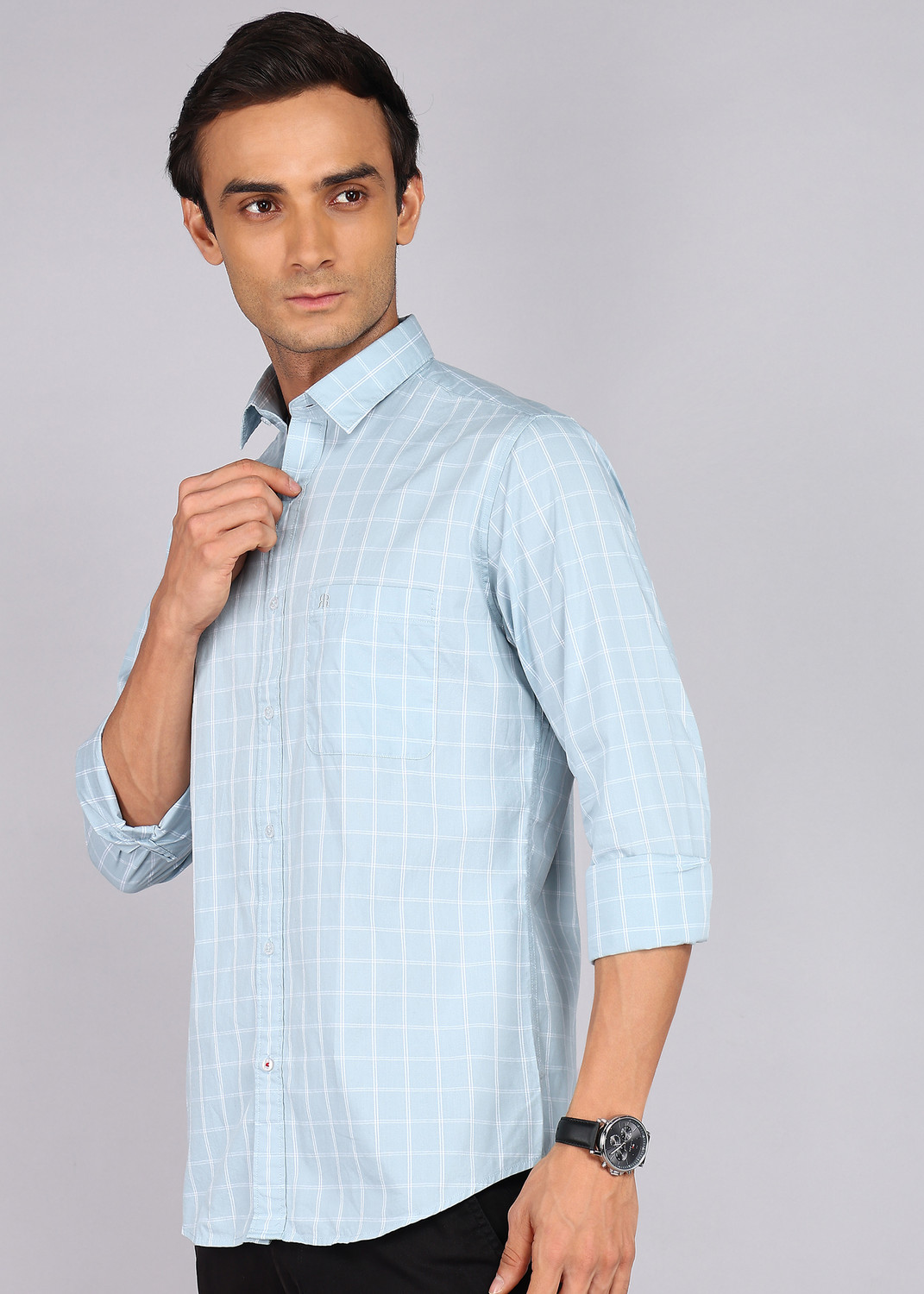 Image of Raymond Men Checkered Casual Blue Shirt