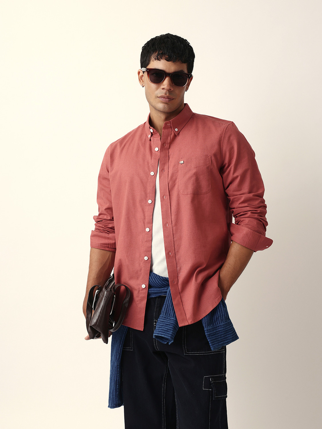 Image of THE BEAR HOUSE Men Solid Casual Red Shirt