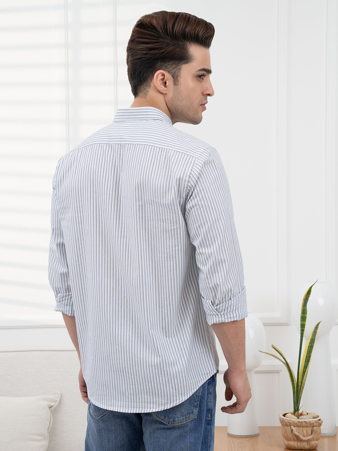 Image of RED TAPE Men Striped Casual Dark Blue Shirt
