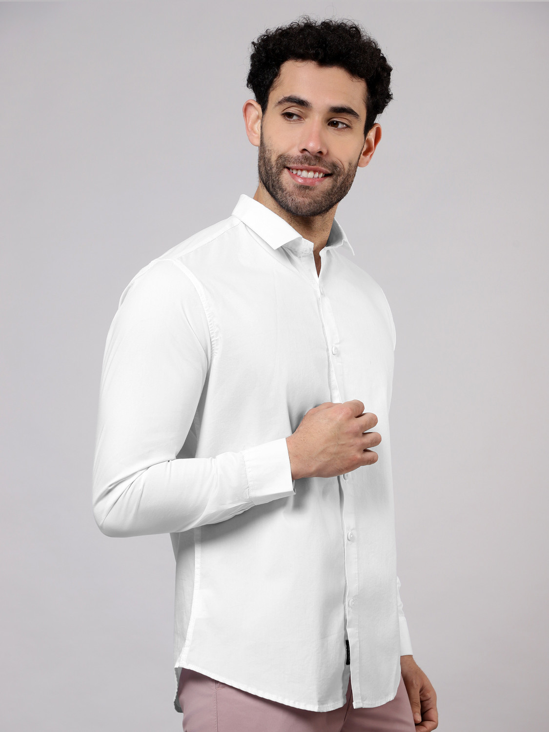 Image of BEYOUNG Men Solid Formal White Shirt