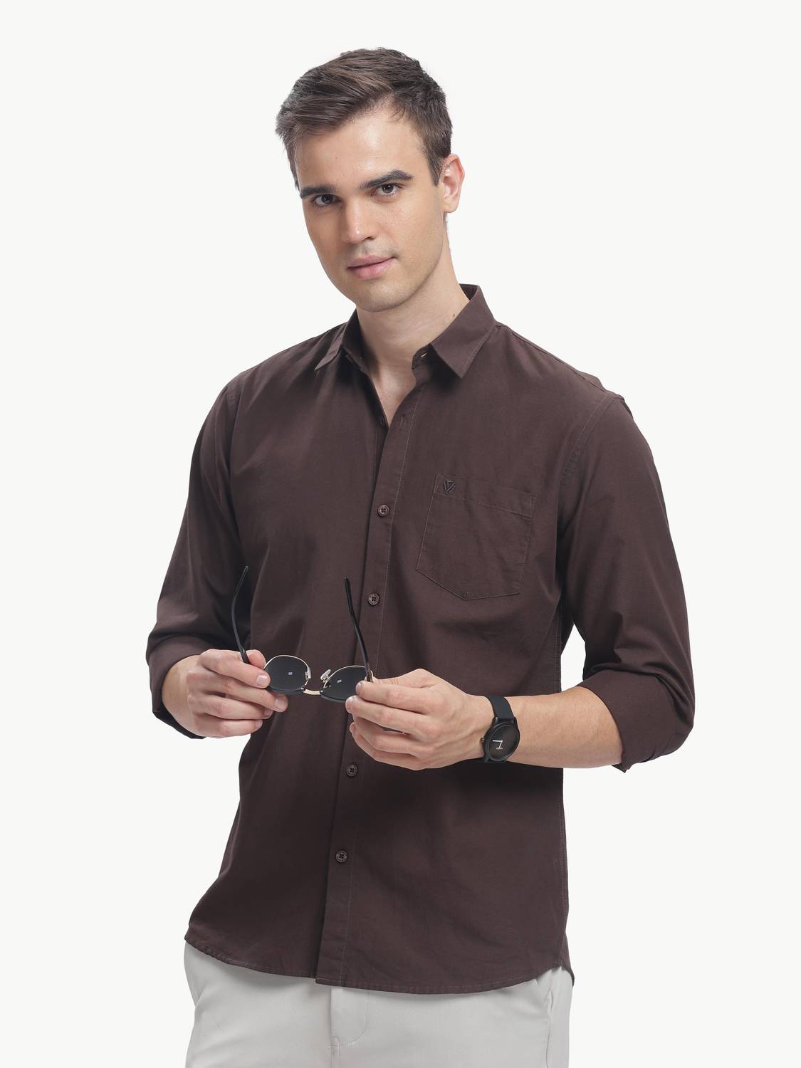 Blue Squad Men Solid Casual Brown Shirt