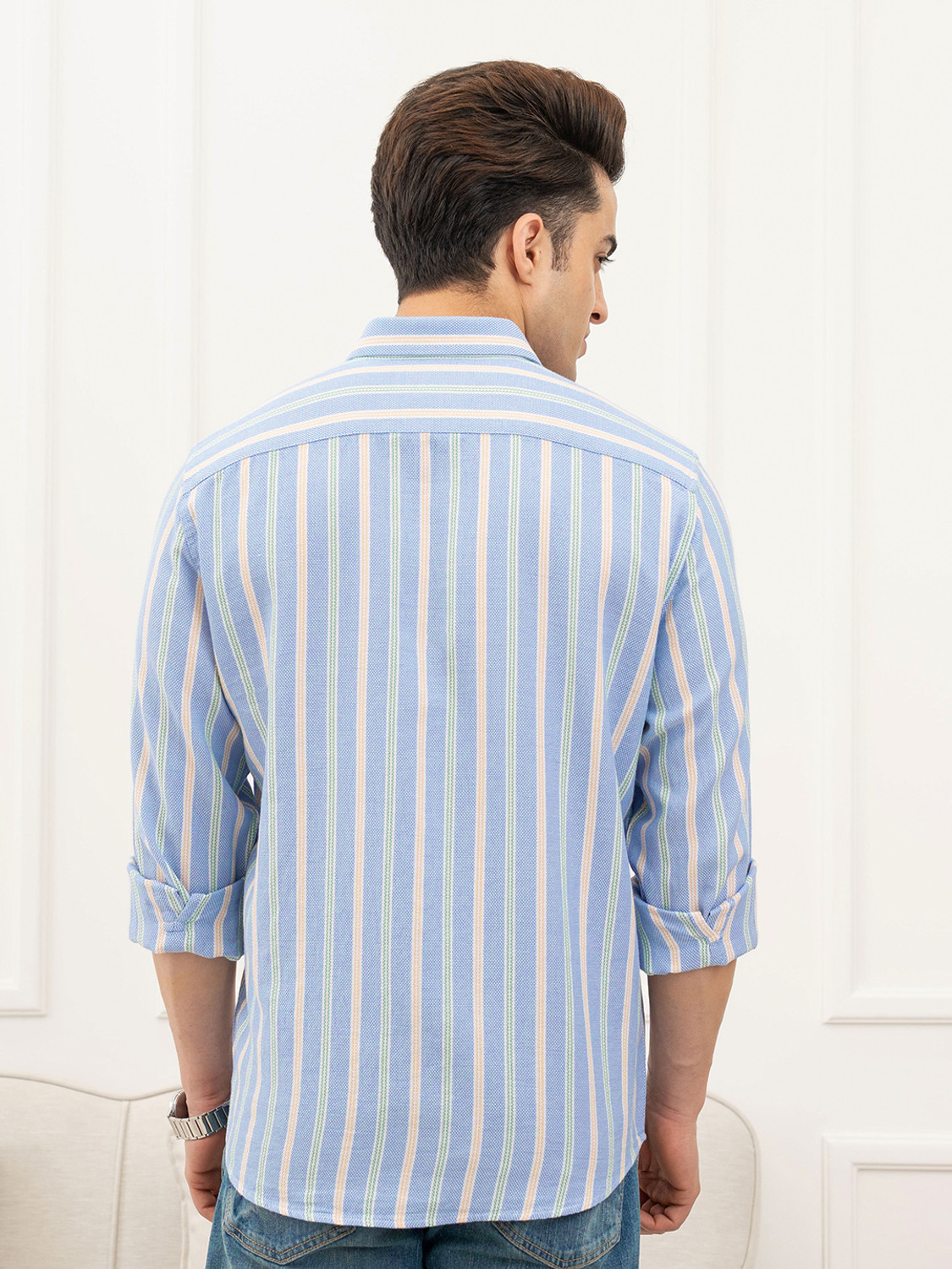 Image of RED TAPE Men Striped Casual Blue Shirt