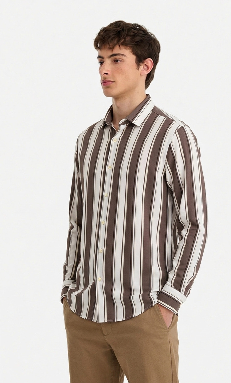 Image of SHIRTZONE Men Striped Casual Brown Shirt