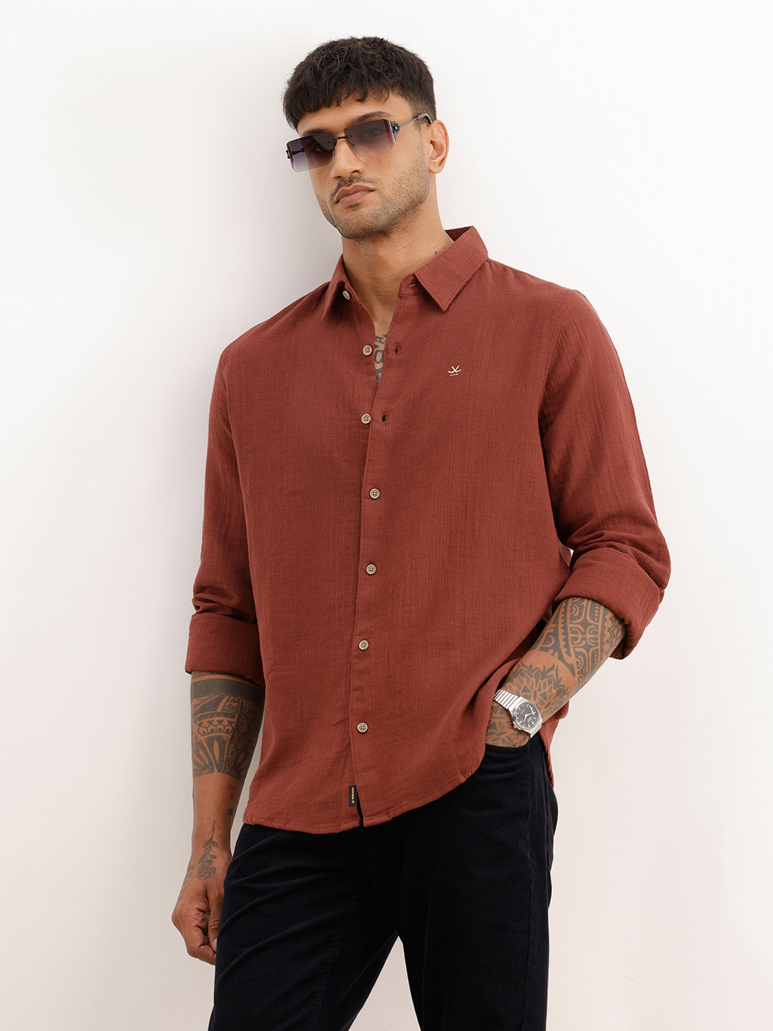 Image of WROGN Men Solid Casual Red Shirt