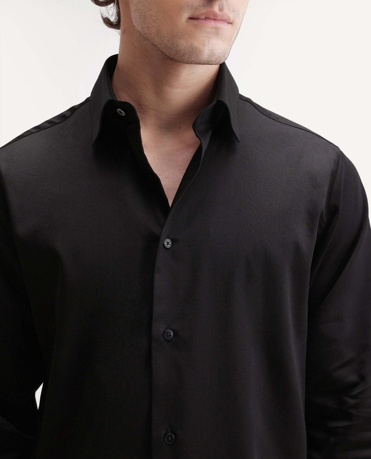 Image of RARE RABBIT Men Solid Casual Black Shirt
