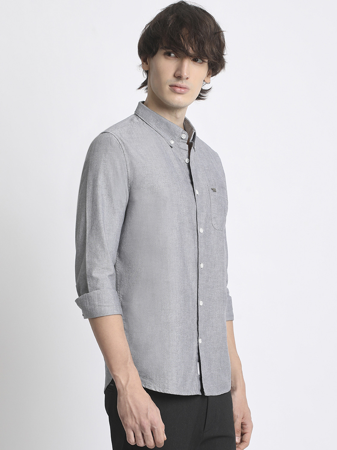 Image of THE BEAR HOUSE Men Self Design Casual Grey Shirt