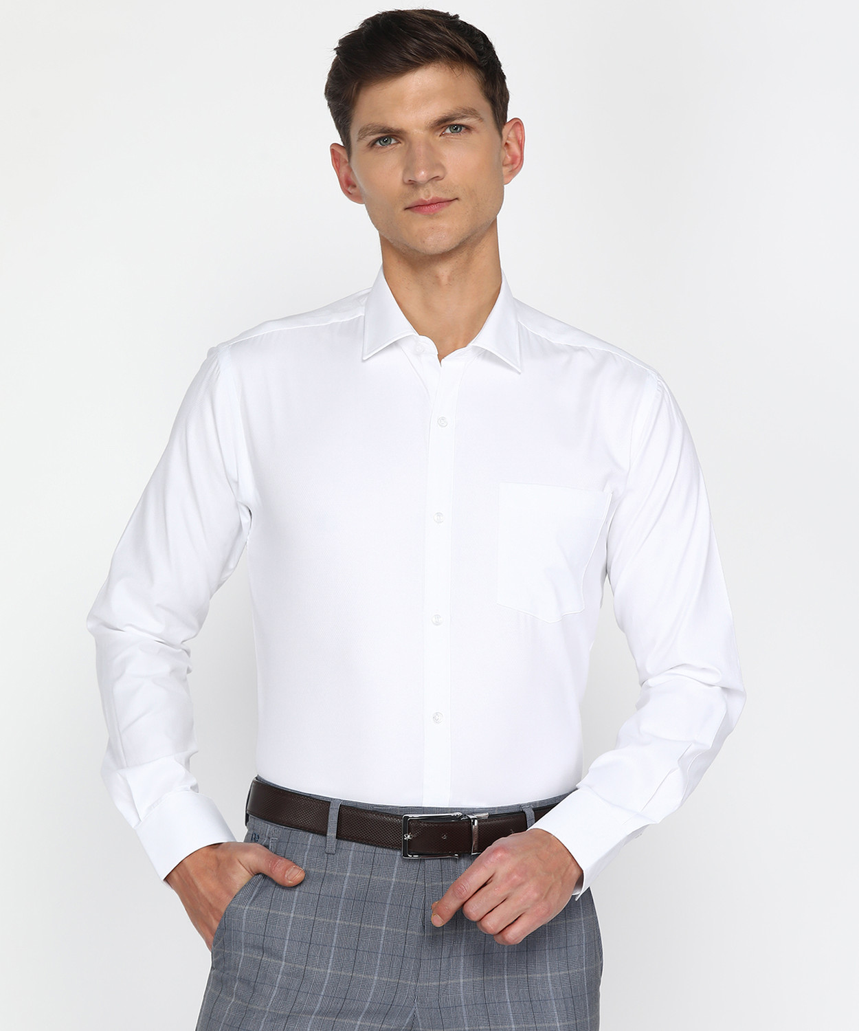 Image of PARK AVENUE Men Solid Formal White Shirt