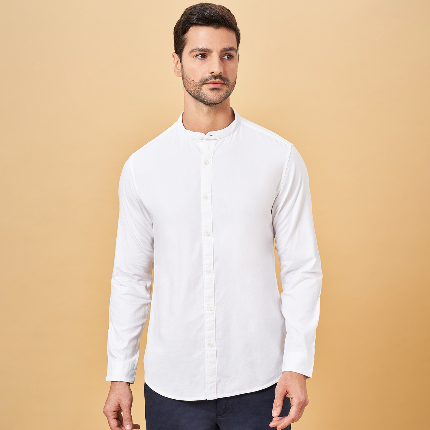 Image of Byford by Pantaloons Men Solid Casual White Shirt