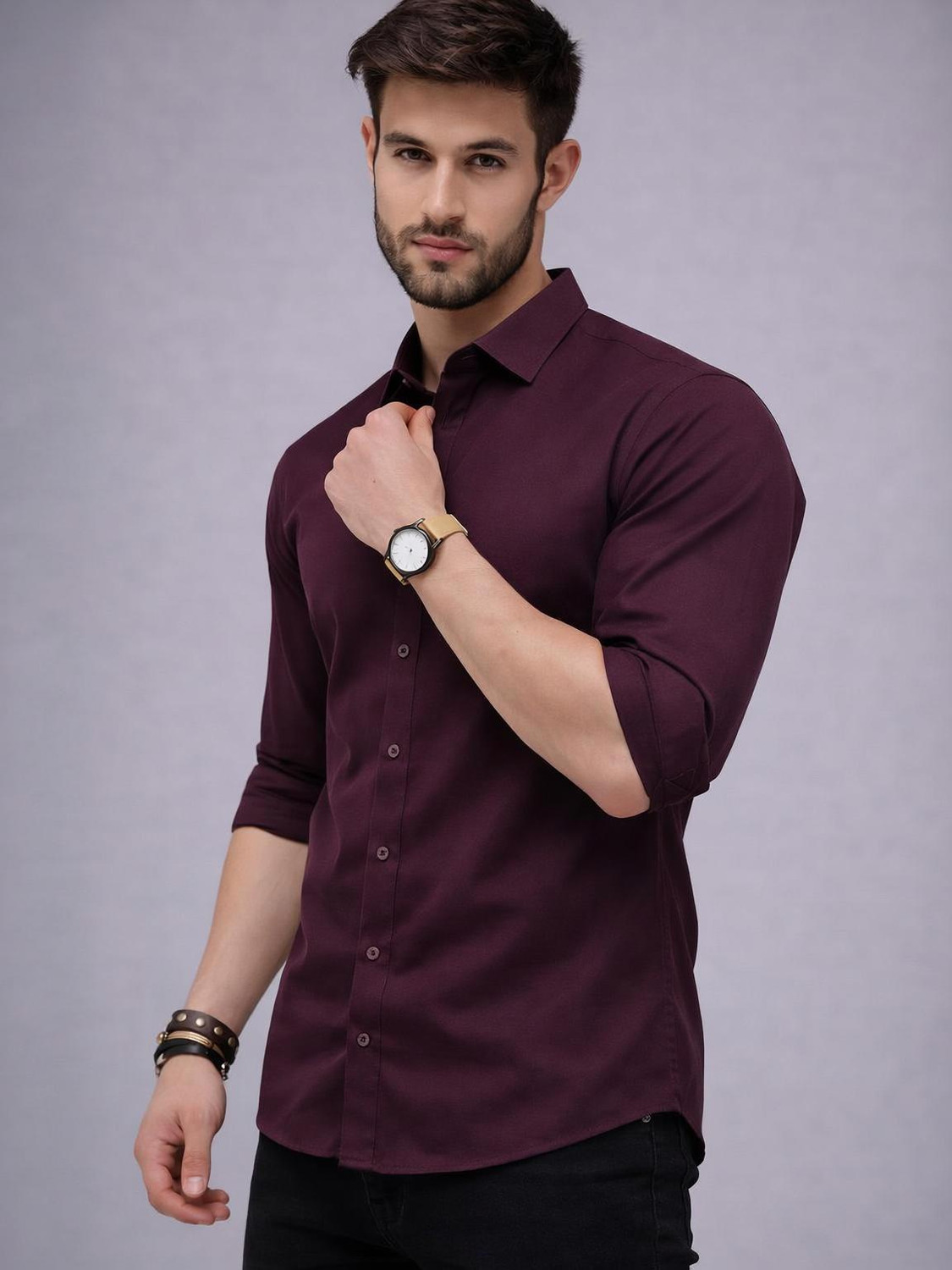 Image of BROCON Men Regular Fit Solid Spread Collar Casual Shirt