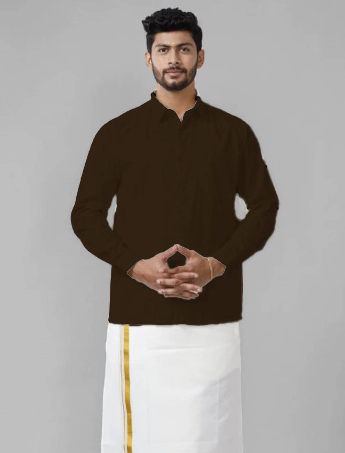 Indi Hemp Men Solid Casual Brown Shirt