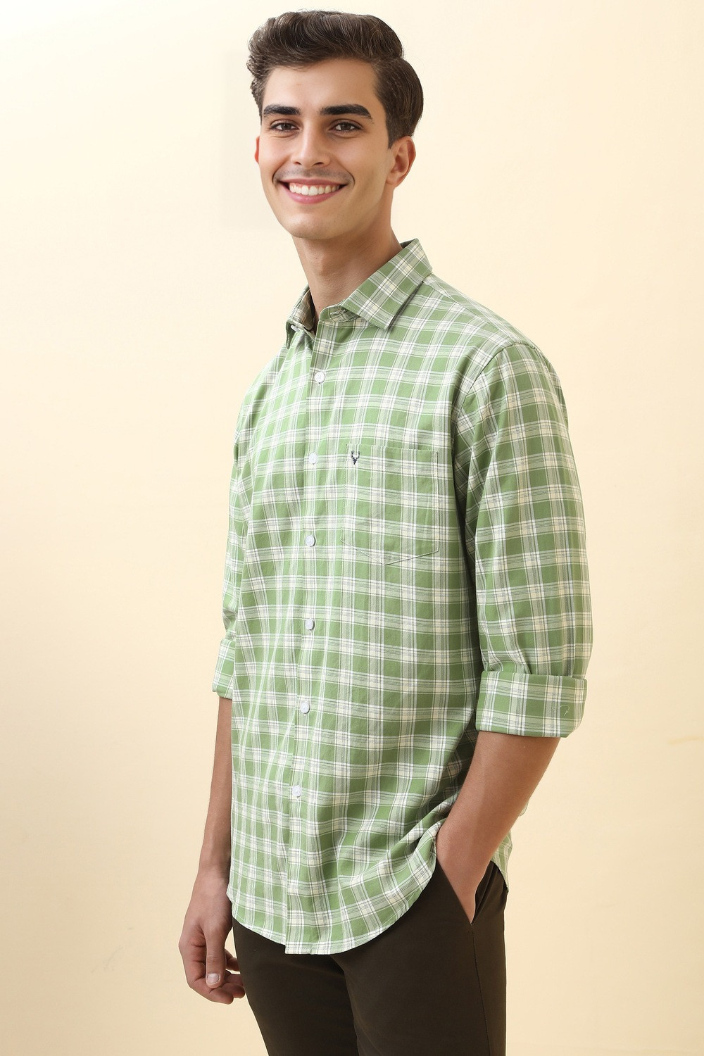 Image of Allen Solly Men Checkered Casual Green Shirt