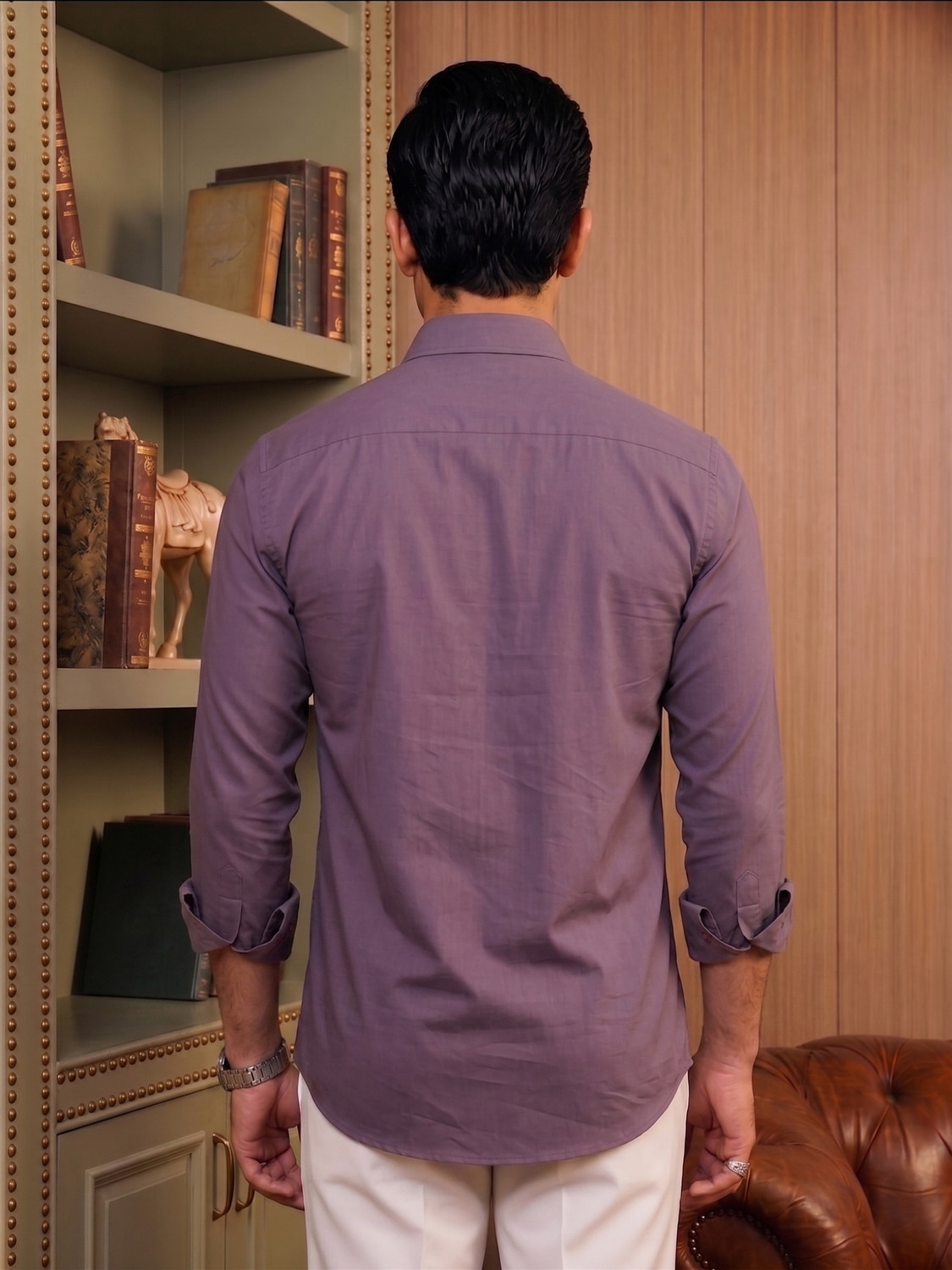 Image of STONEBERG Men Solid Formal Purple Shirt