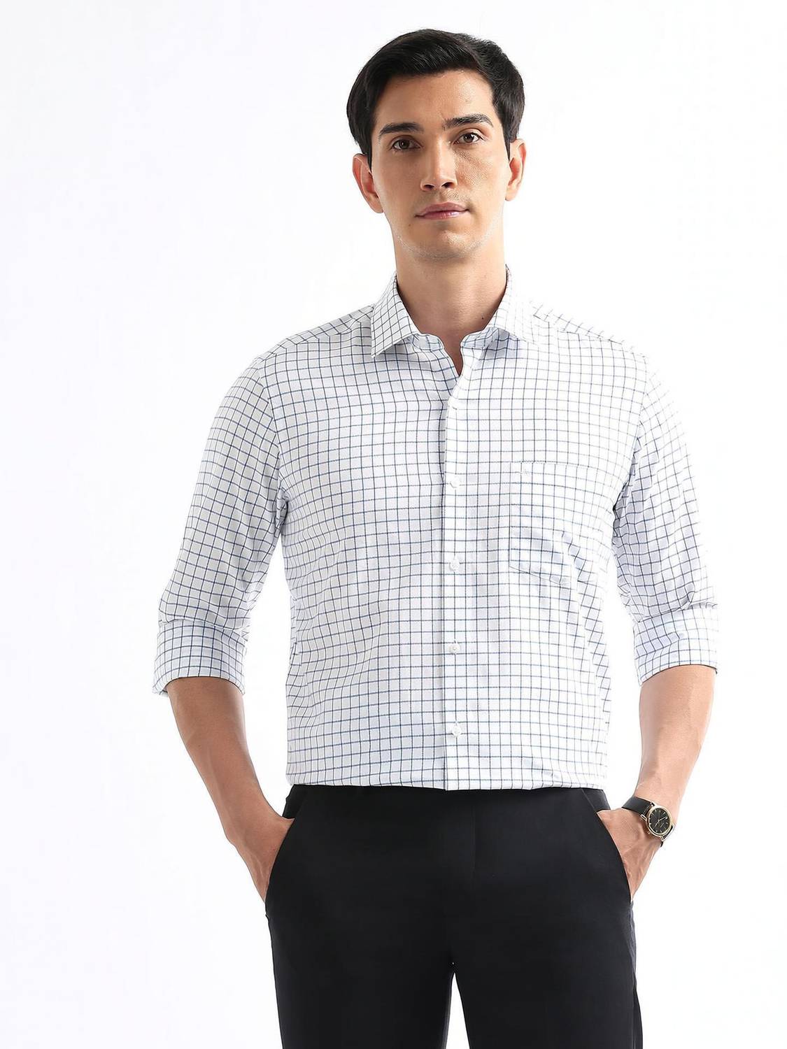ARROW Men Checkered Formal White Shirt