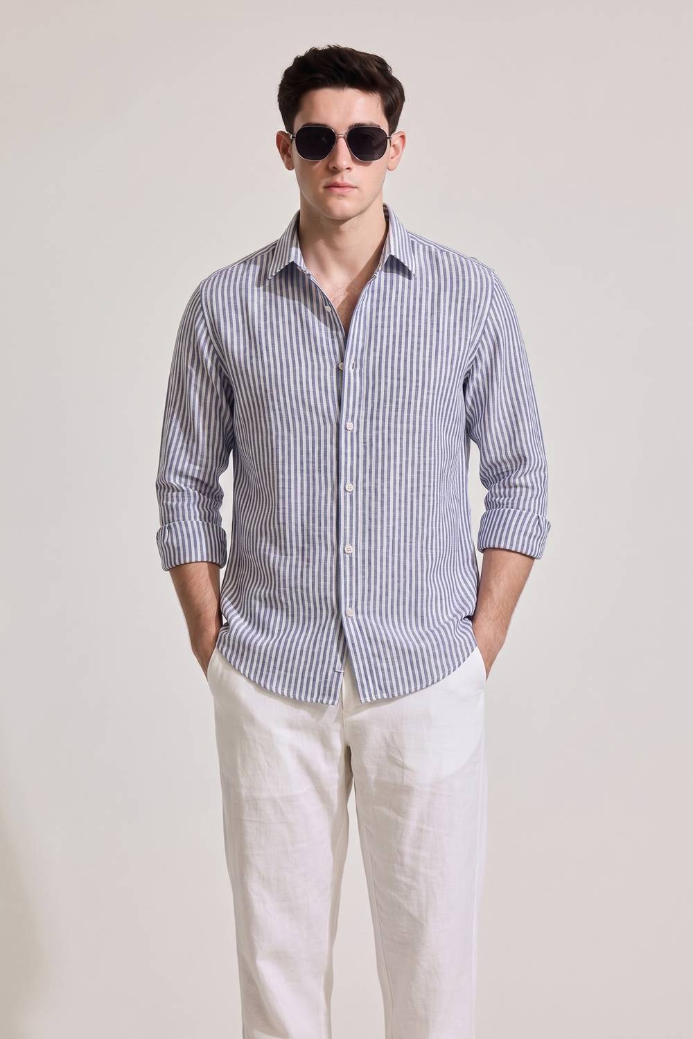 Dhakre Men Dark Blue Striped Casual Shirt