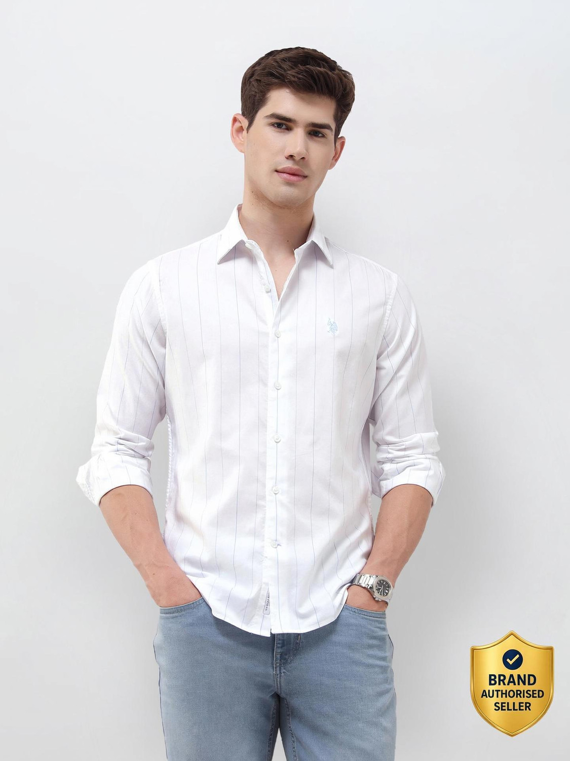 Image of U.S. POLO ASSN. Men Regular Fit Solid Spread Collar Casual Shirt