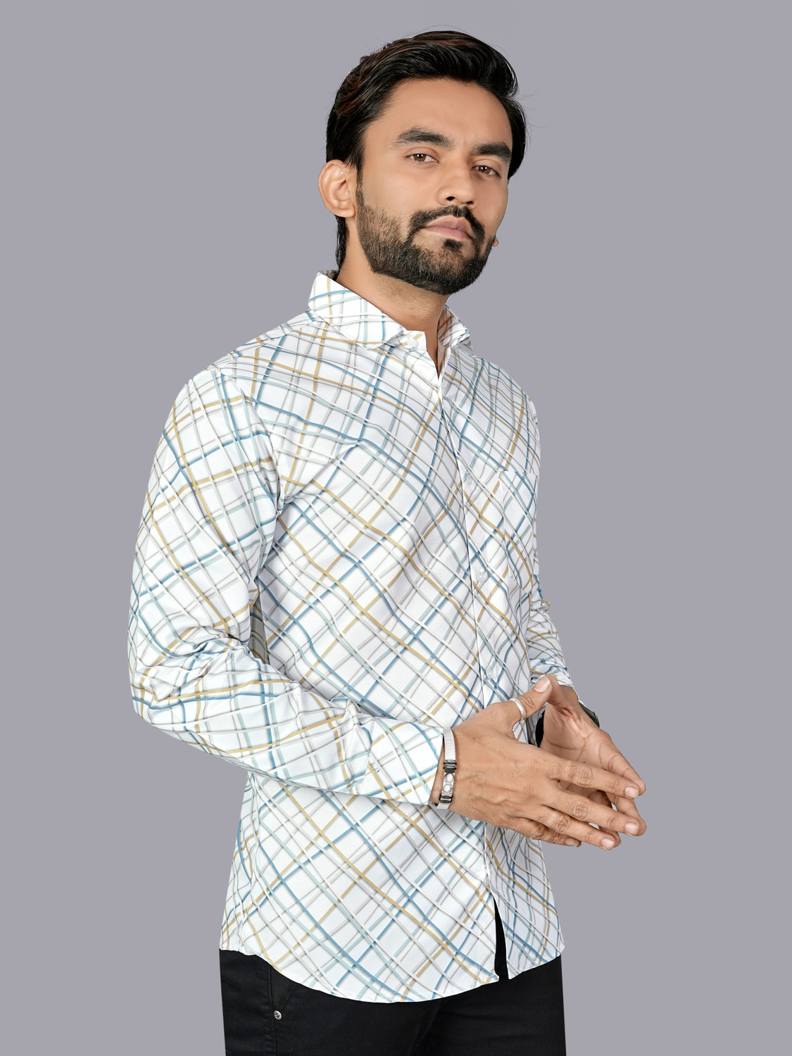 Image of REJIO Men Printed Casual Blue Shirt