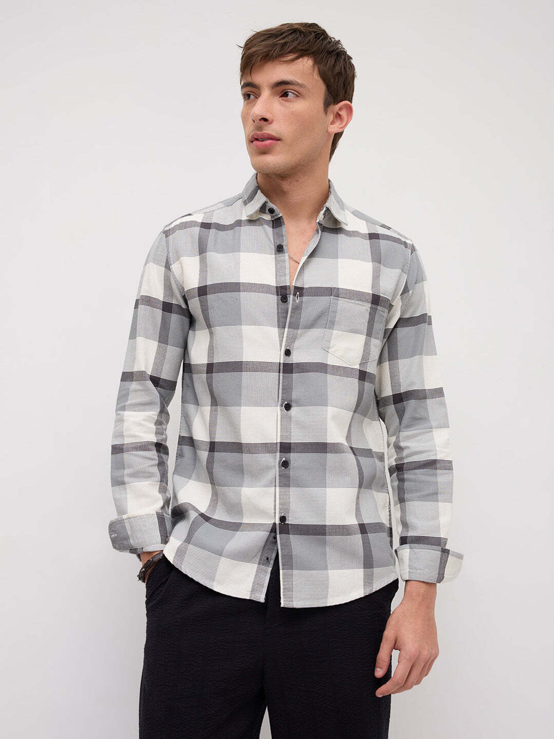 Image of VASTRADO Men Checkered Casual White Shirt