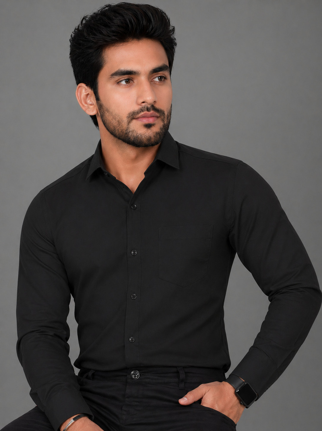 Image of Maya Men Solid Formal Black Shirt