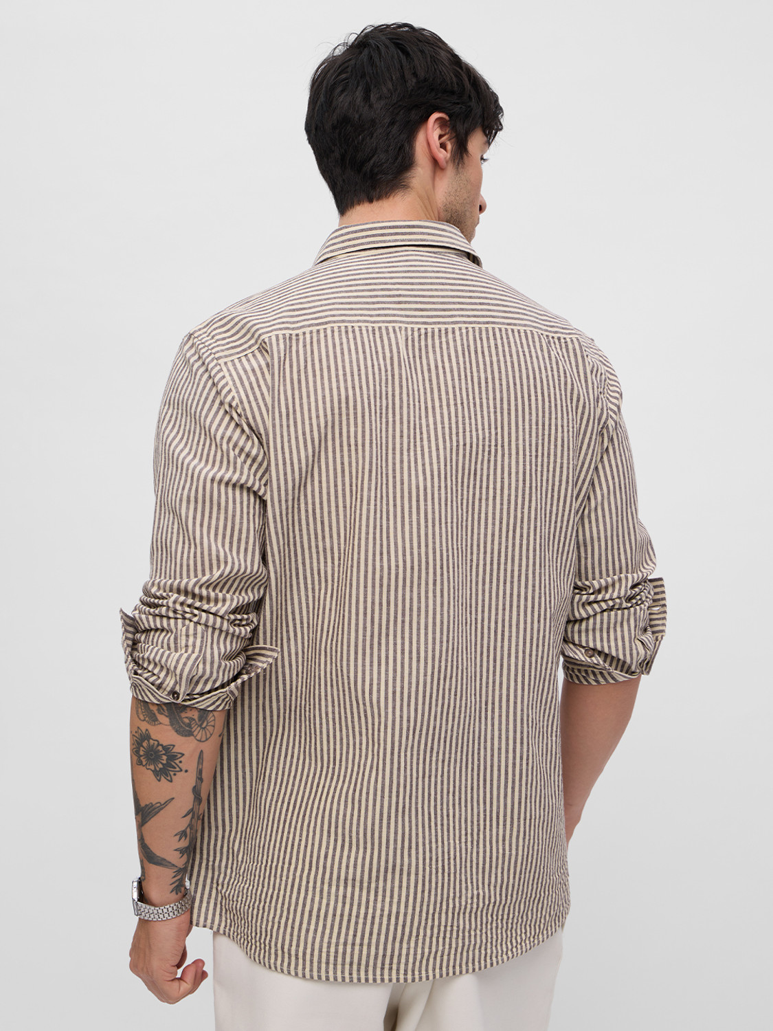 Image of The Souled Store Men Striped Casual Beige Shirt