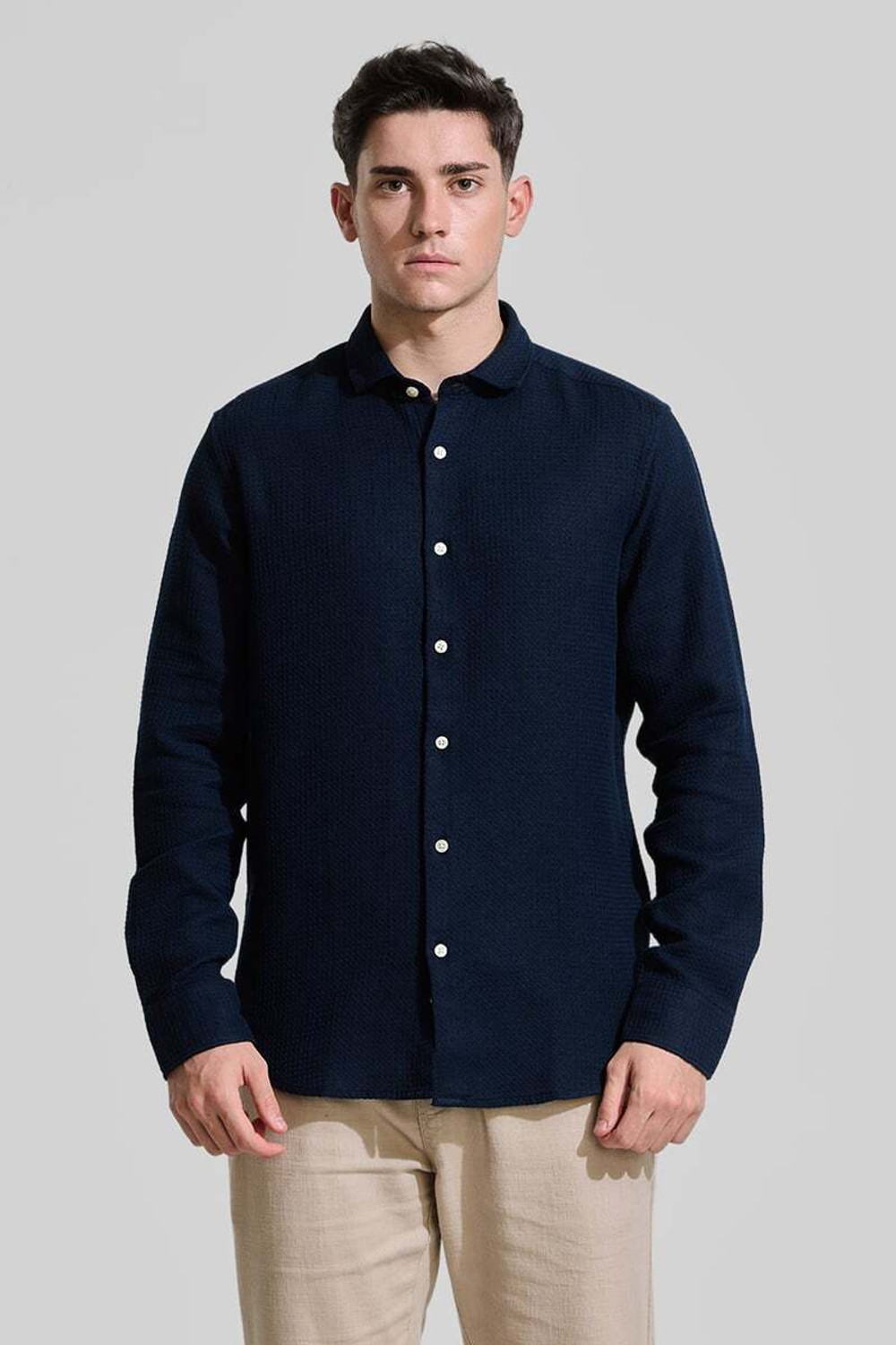 Image of Snitch Men Solid Casual Blue Shirt