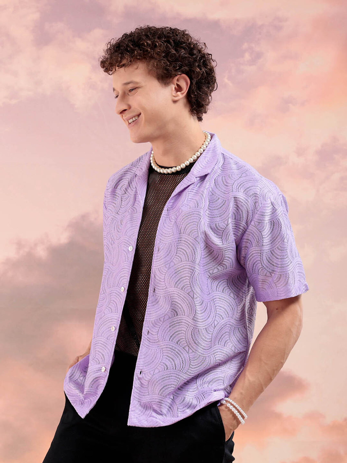 Image of The Indian Garage Co. Men Solid Beach Wear Purple Shirt
