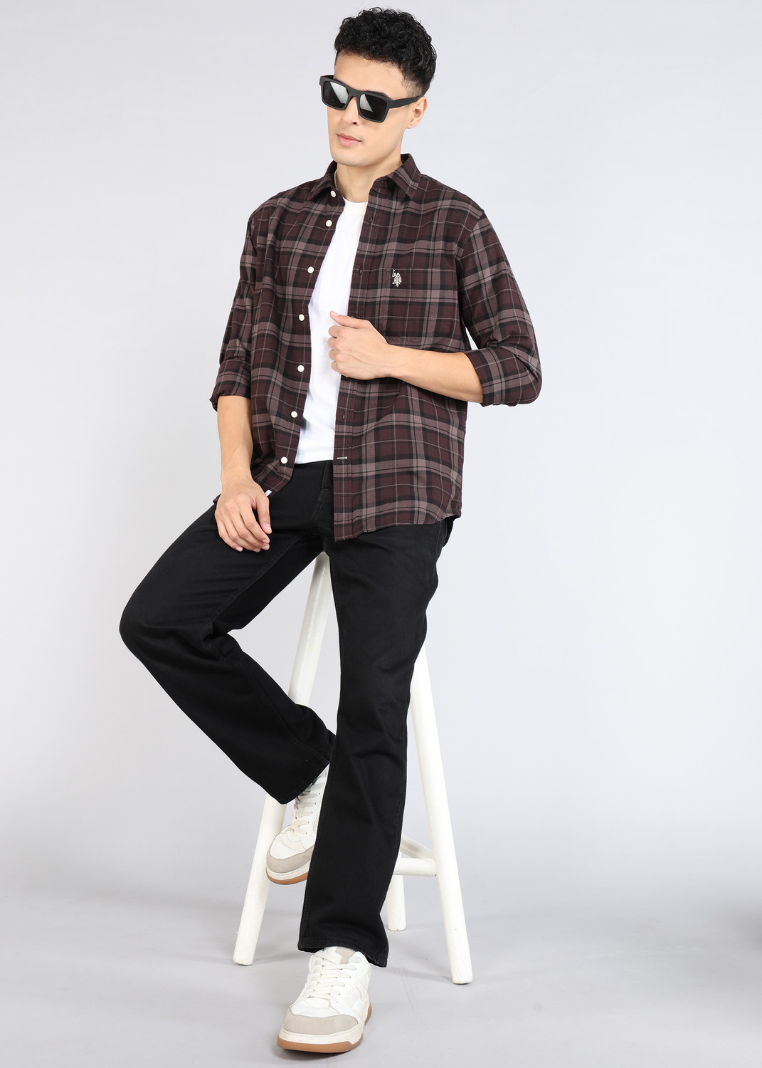 Image of U.S. POLO ASSN. Men Checkered Casual Brown Shirt