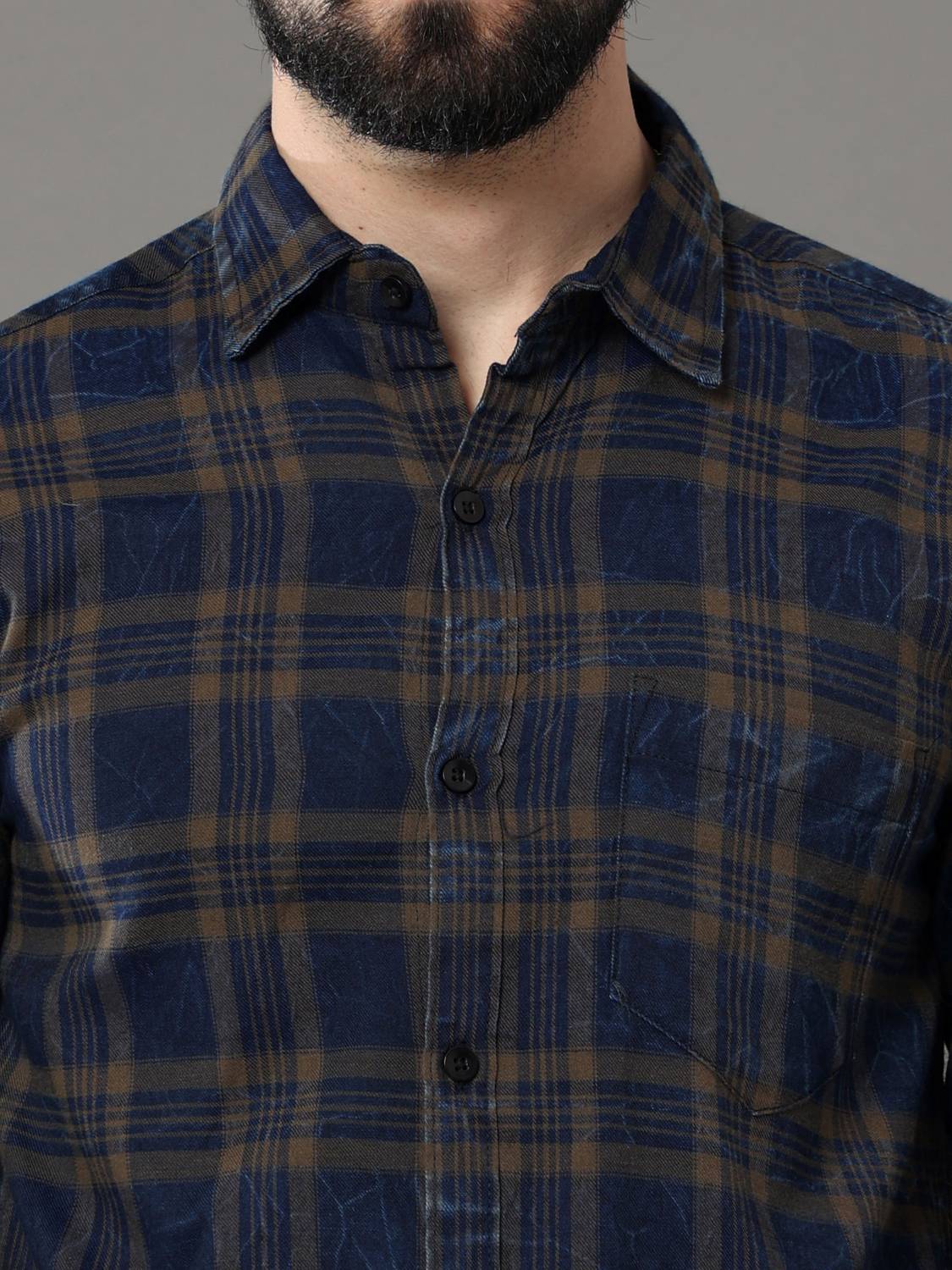 tallwalker Men Checkered Casual Blue, Brown Shirt - Image 4