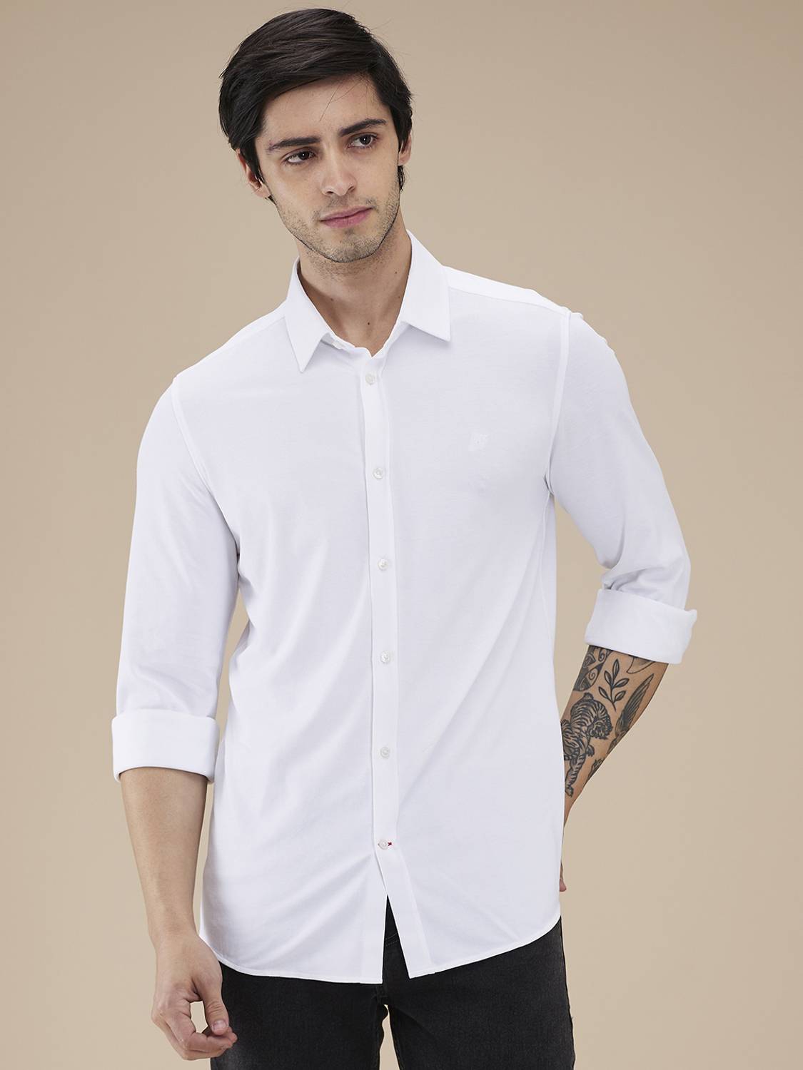 BEING HUMAN Men Solid Casual White Shirt