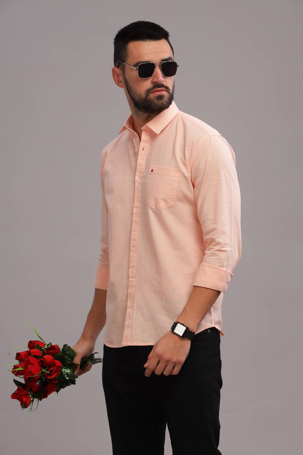 BLUE SQUAD Men Orange Cotton Shirt - Image 5