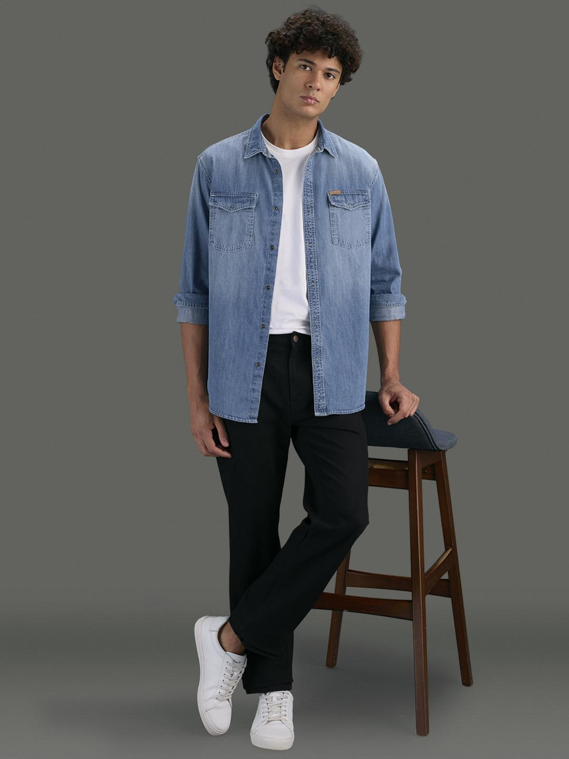 Image of Pepe Jeans Men Solid Casual Blue Shirt