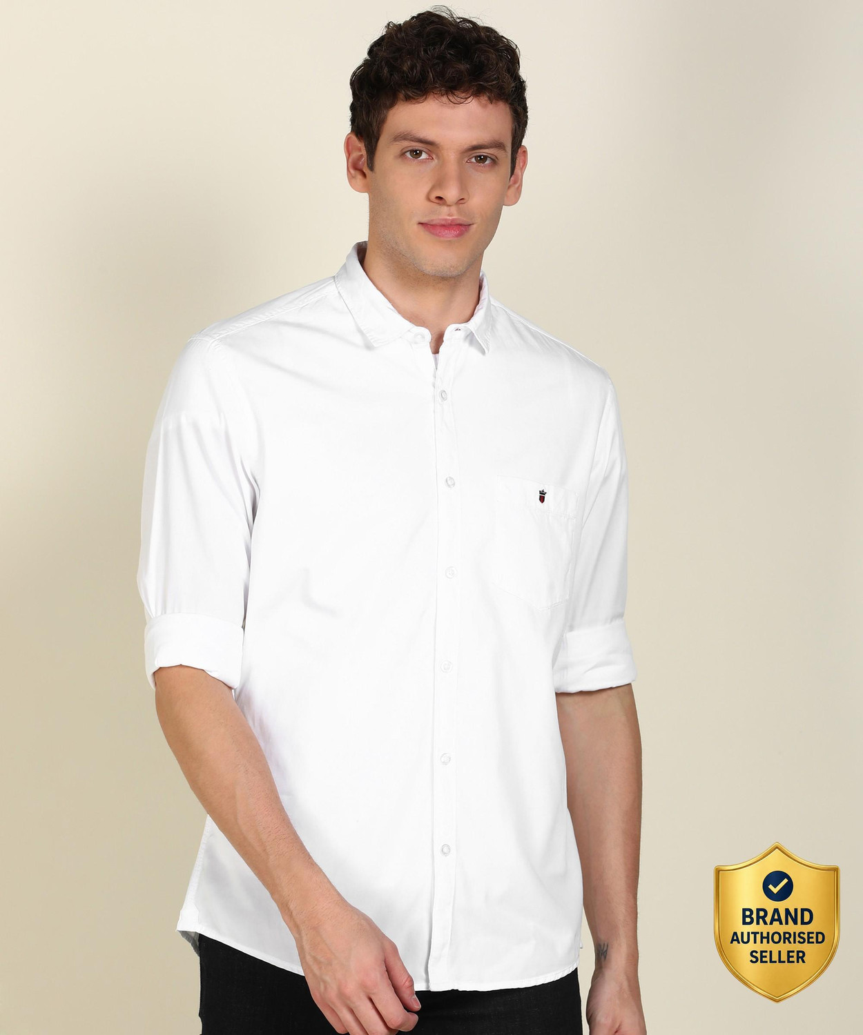 Image of Louis Philippe Jeans Men Solid Casual White Shirt