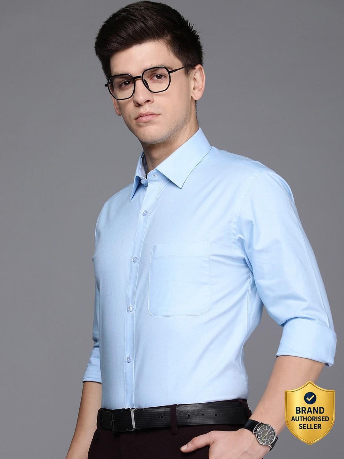 Image of Raymond Men Solid Formal Blue Shirt