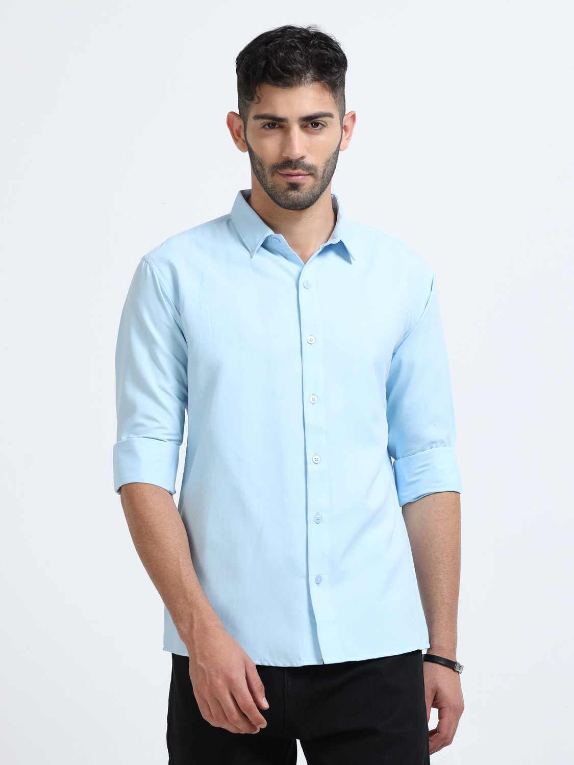 Image of VASTRAWEAR Men Solid Casual Blue Shirt