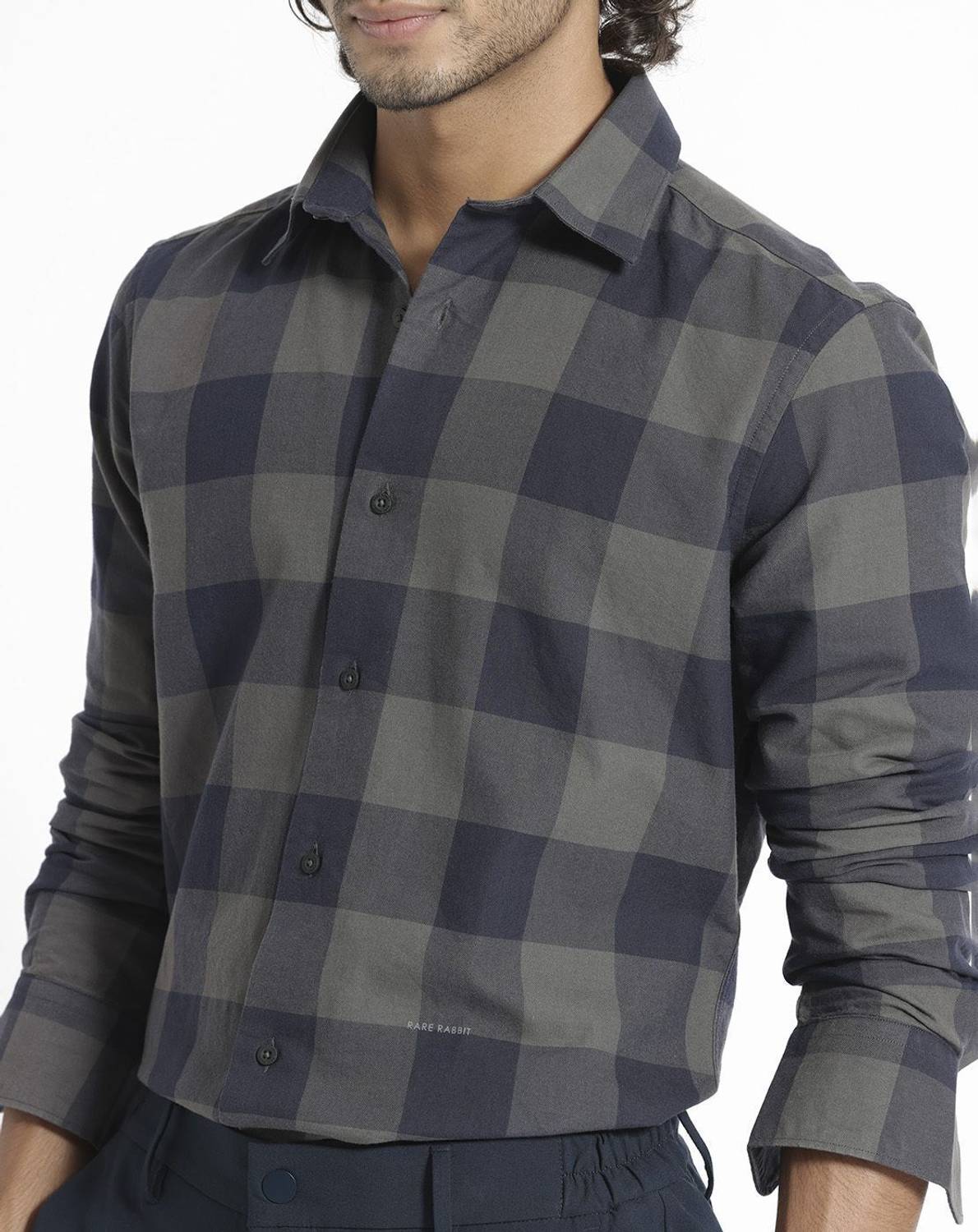 RARE RABBIT Men Dark Blue, Grey Checkered Shirt - Image 4