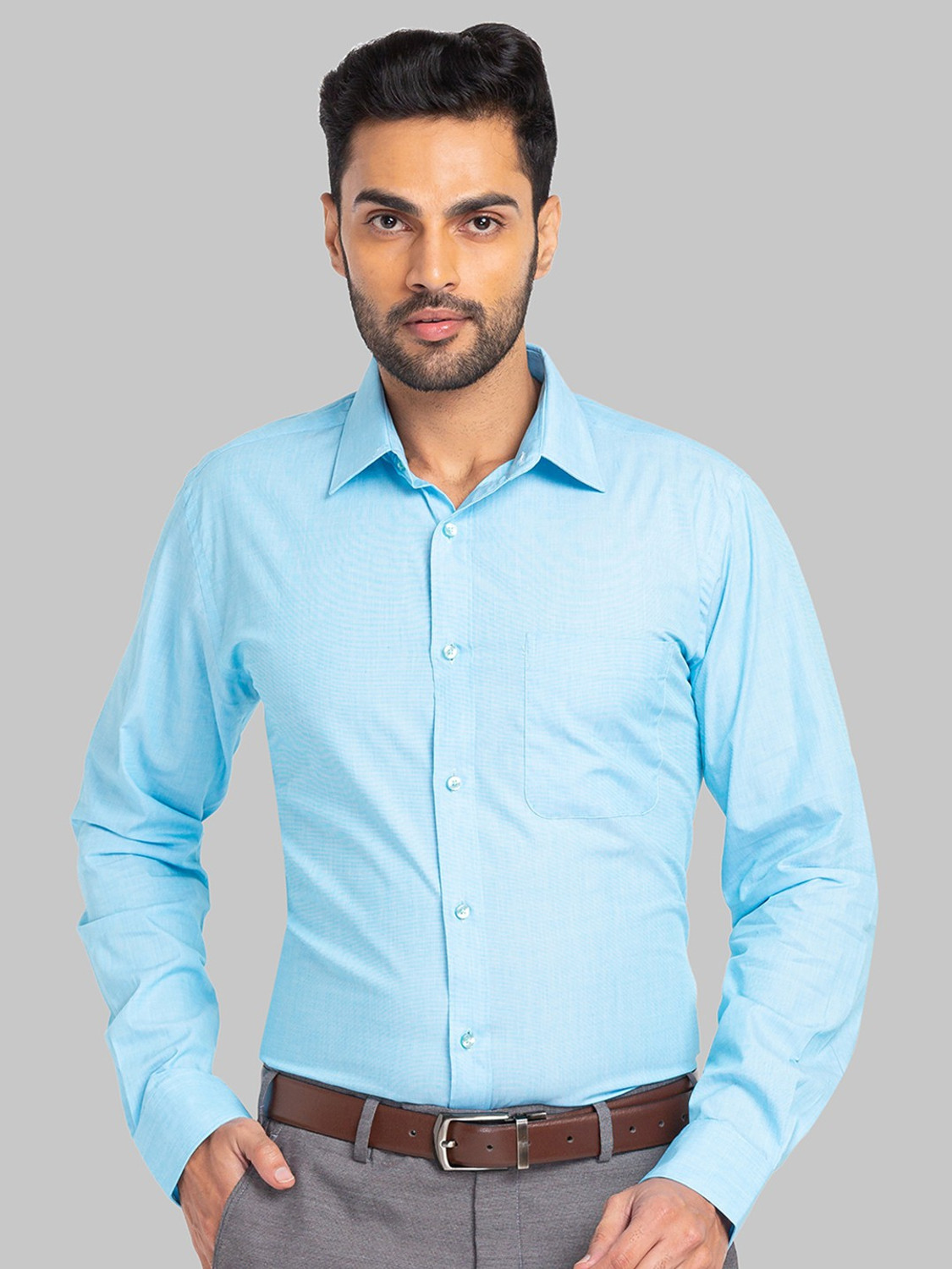 Image of Raymond Men Solid Formal Light Blue Shirt
