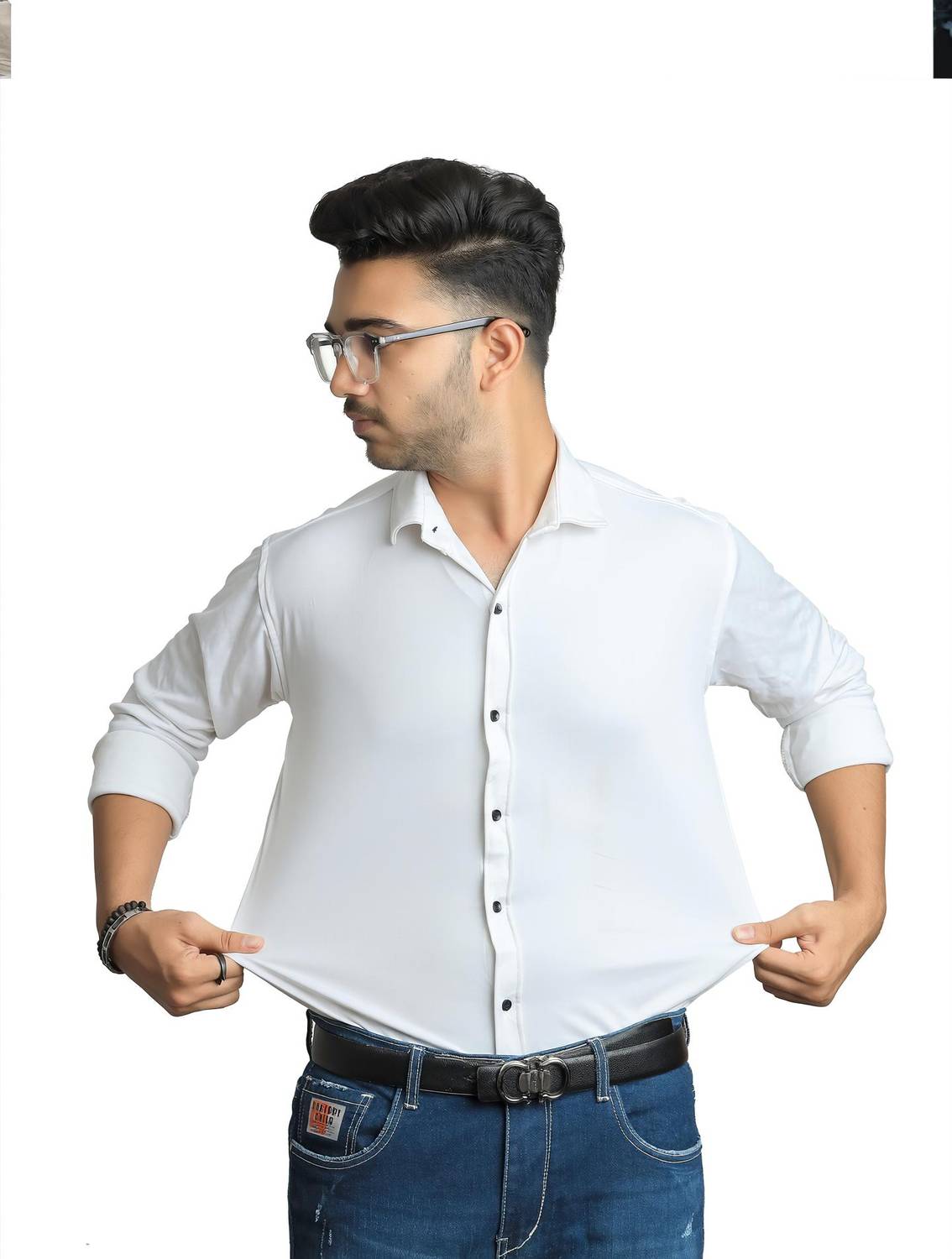 ALMORA Men Solid Casual White Shirt