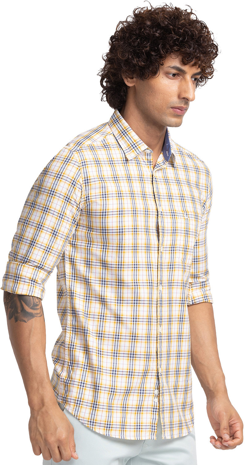 Image of PARX Men Checkered Casual Yellow Shirt