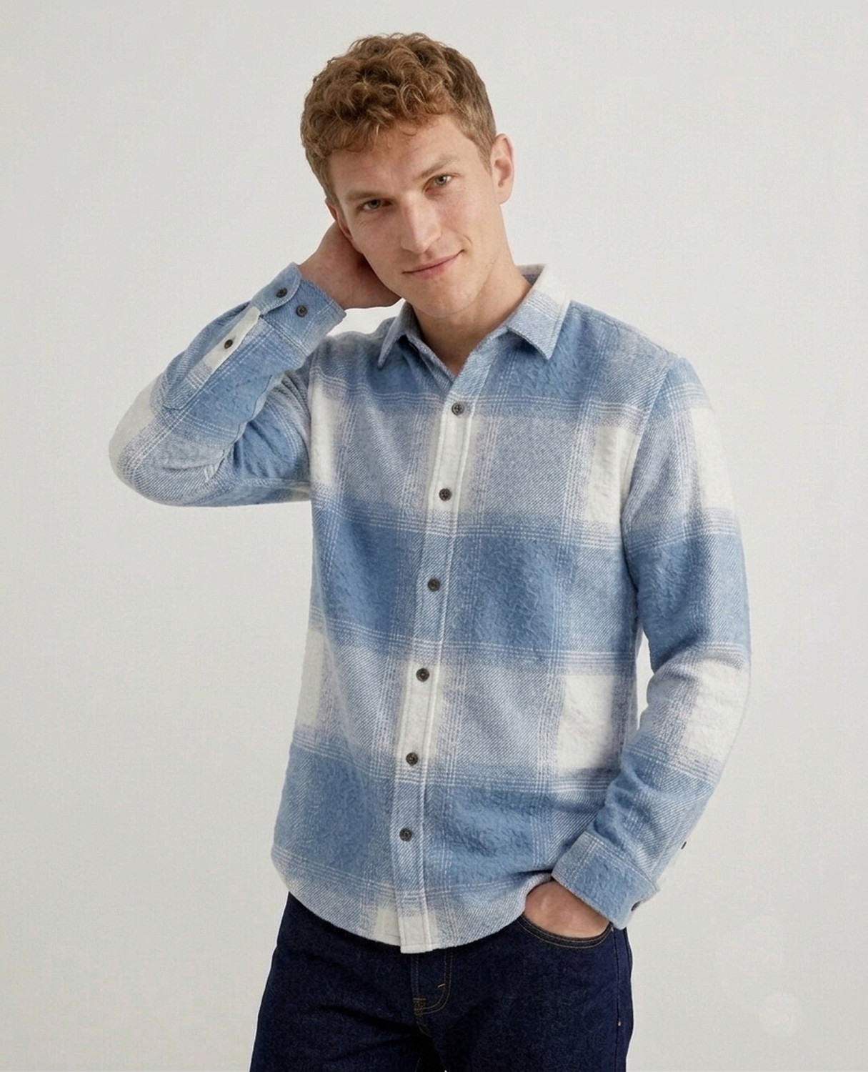 Image of DIMMY Men Checkered Casual Light Blue Shirt