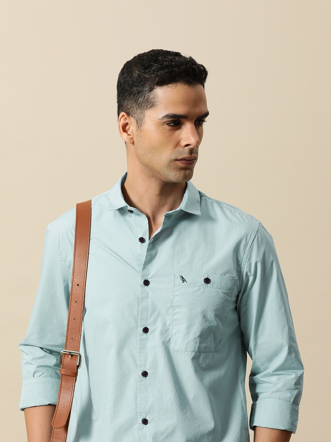 Image of Mr Bowerbird Men Solid Casual Blue Shirt