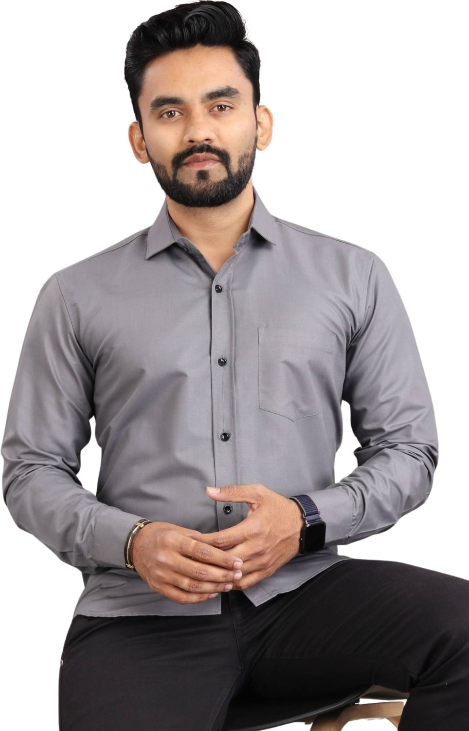 Image of VC Fashion Men Solid Formal Grey Shirt