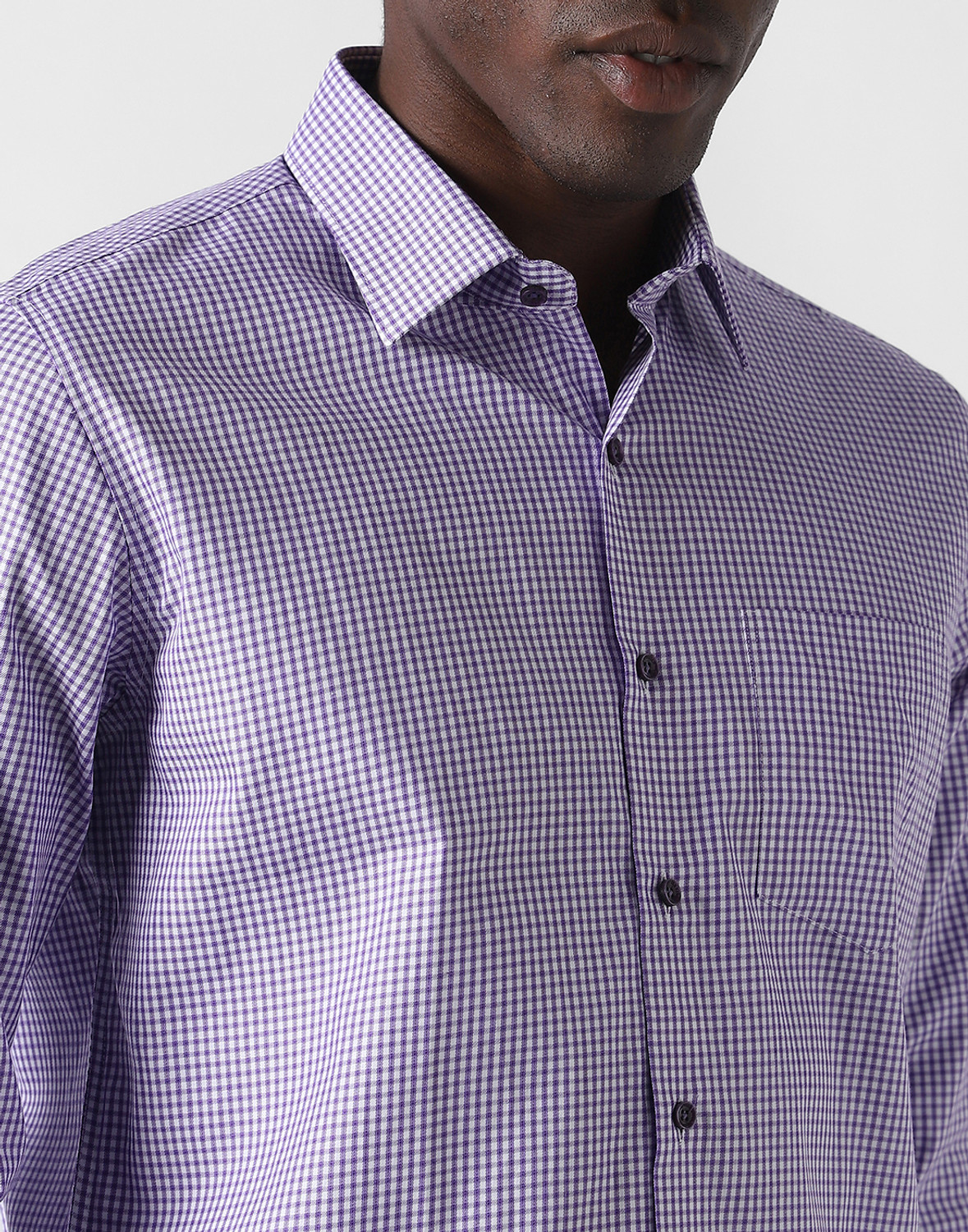 Image of VAN HEUSEN Men Checkered Formal Purple Shirt
