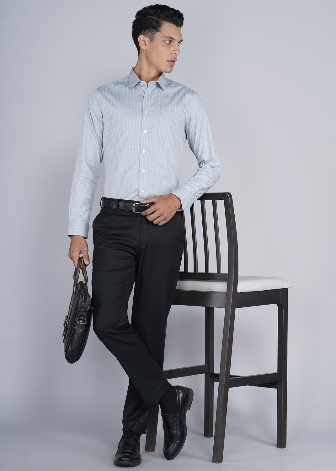 Image of LOUIS PHILIPPE Men Striped Formal Grey Shirt