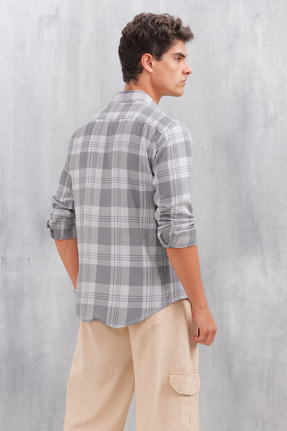 Image of SHIRTZONE Men Checkered Casual Grey Shirt