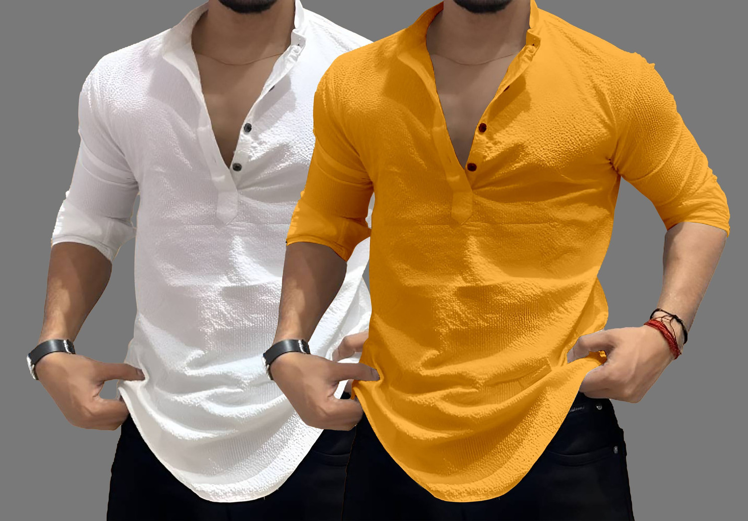 Image of COMBRAIDED Men Self Design Casual White, Black Shirt