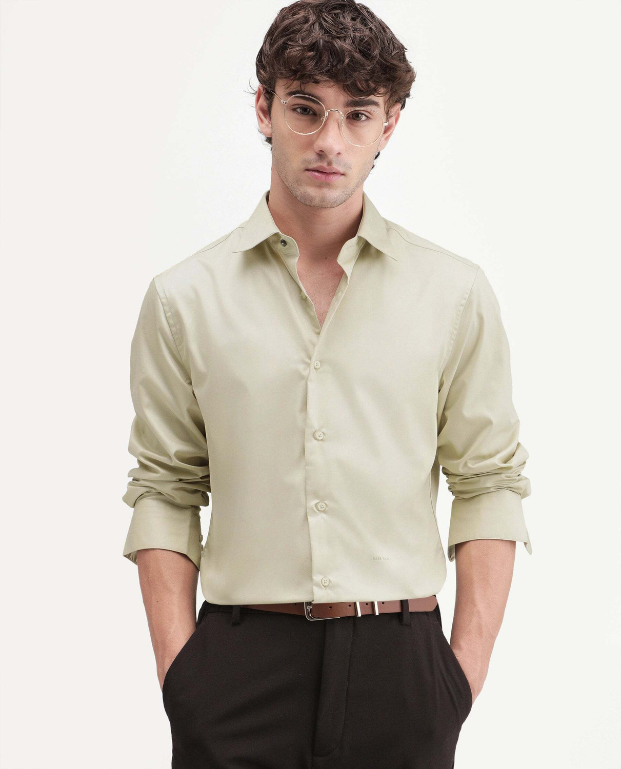 Image of RARE RABBIT Men Solid Casual Green Shirt