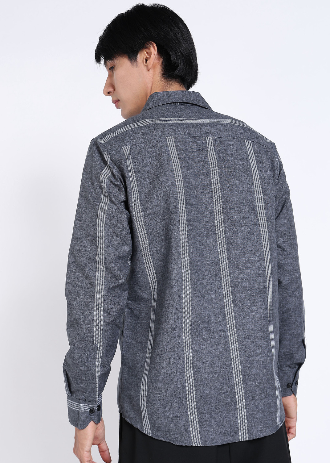 Image of RODEIZ Men Striped Casual Grey Shirt