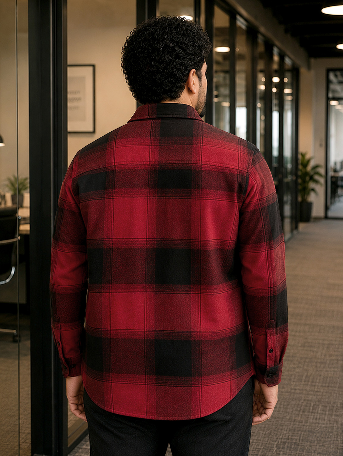 Image of Instafab Plus Men Checkered Casual Maroon Shirt