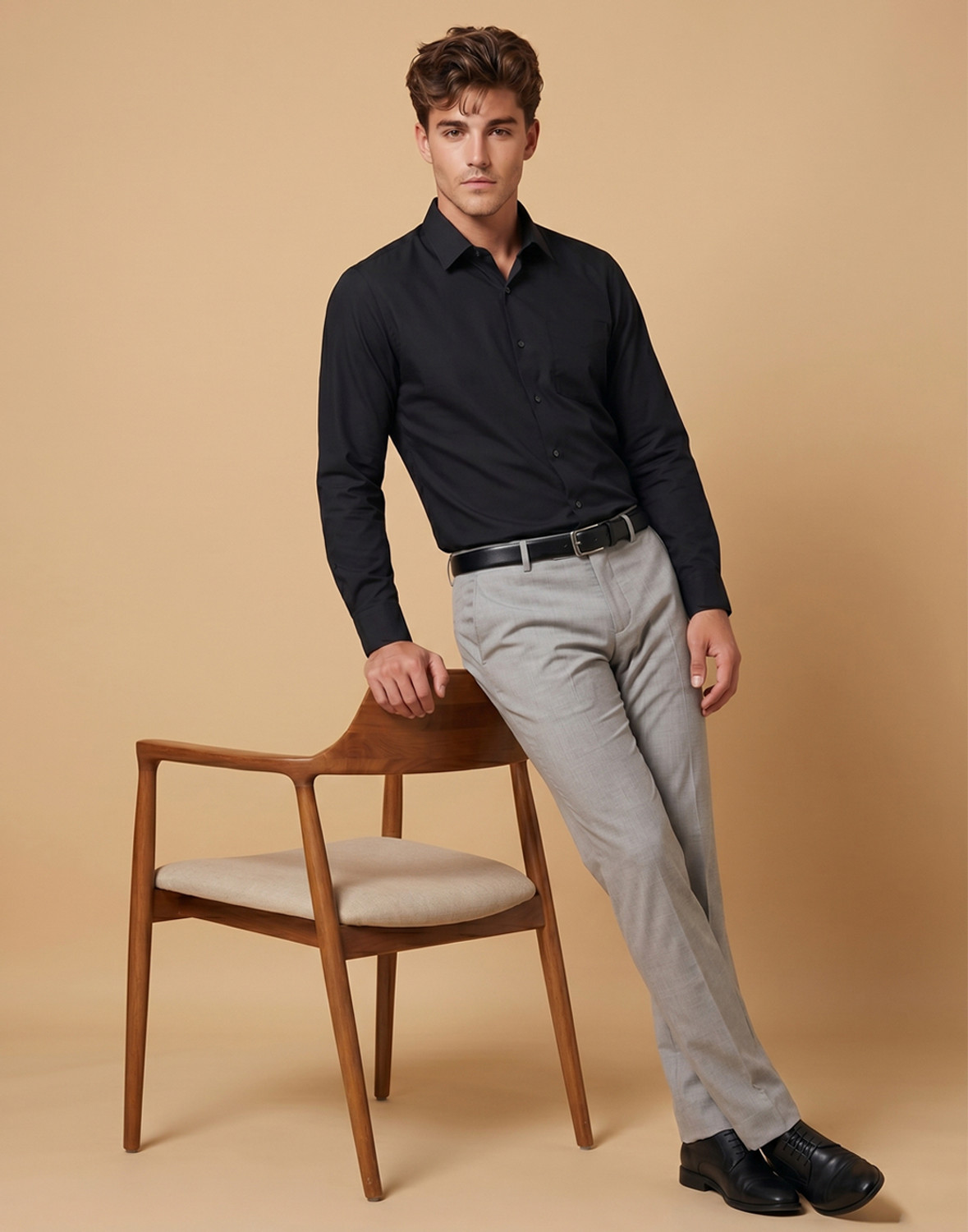Image of PETER ENGLAND Men Solid Casual Black Shirt